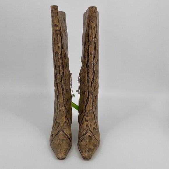 Sam Edelman Sylvia 2 Knee‑High Boot Size 8.5 Tan Python Embossed Leather - Picture 2 of 16